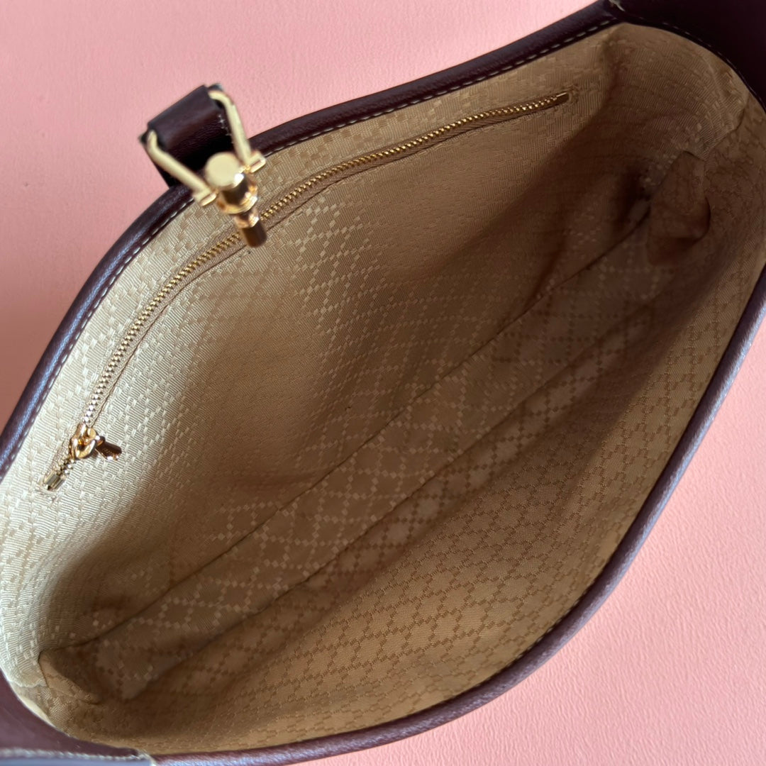 GUCCI 25S JACKIE MONOGRAM 28 CM IN LIGHT BROWN CANVAS AND CALFSKIN