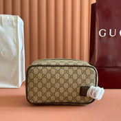 GUCCI 26S GG TOILETRY CASE 28 IN DARK BEIGE AND BROWN CANVAS