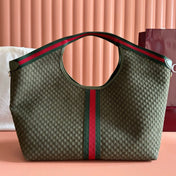 GUCCI 26S GIGLIO LARGE TOTE BAG 60 IN DARK MOSS GREEN EMBOSSED SUEDE