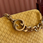 GUCCI 26S SHOULDER BAG 28 IN MUSTARD YELLOW EMBOSSED SUEDE