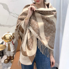 ANAGRAM WOOL JACQUARD BLANKET SHAWL 140 CM CAMEL BEIGE 413661