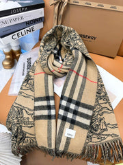 SCARF 210 CM IN CAMEL BEIGE MIX BLACK CASHMERE 408618