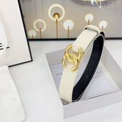 DOUBLE C BELT 30MM IN WHITE CALFSKIN WITH SHINY GOLD BUCKLE