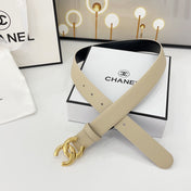 DOUBLE C BELT 30MM IN BEIGE CALFSKIN WITH SHINY GOLD BUCKLE