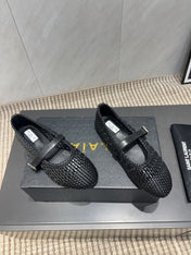 ALAIA MARY JANE FLATS WOVEN PATTERN 25S IN BLACK CALFSKIN