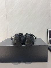 ALAIA MARY JANE FLATS WOVEN PATTERN 25S IN BLACK CALFSKIN