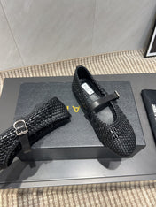 ALAIA MARY JANE FLATS WOVEN PATTERN 25S IN BLACK CALFSKIN