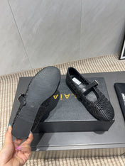 ALAIA MARY JANE FLATS WOVEN PATTERN 25S IN BLACK CALFSKIN