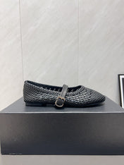 ALAIA MARY JANE FLATS WOVEN PATTERN 25S IN BLACK CALFSKIN