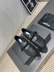 ALAIA MARY JANE FLATS WOVEN PATTERN 25S IN BLACK CALFSKIN
