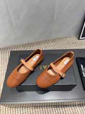 ALAIA MARY JANE FLATS WOVEN PATTERN 25S IN BURNT ORANGE CALFSKIN