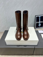 CHLOÉ 26S KNEE-HIGH BOOTS IN DARK BROWN CALFSKIN