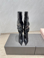 BALMAIN 26S KNEE-HIGH BOOTS 75 MM IN BLACK CALFSKIN