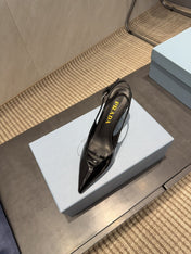 PRADA 26S POINTED TOE SLINGBACK HIGH HEELS 75MM IN BLACK CALFSKIN