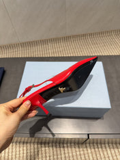PRADA 26S POINTED TOE SLINGBACK HIGH HEELS 75MM IN BRIGHT RED CALFSKIN