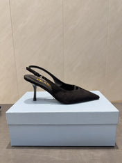 PRADA 26S POINTED TOE SLINGBACK HIGH HEELS 75MM IN BLACK SUEDE