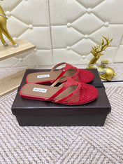 ALAIA BREATHABLE FLAT-TOE MULES 25S IN RED CALFSKIN