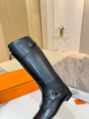 HM 25S RIDING BOOTS IN BLACK LAMBSKIN WITH SILVER HARDWARE