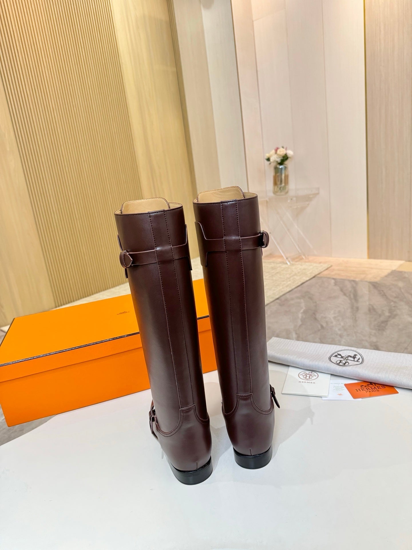 HM 25S RIDING BOOTS IN DARK BROWN LAMBSKIN WITH SILVER HARDWARE