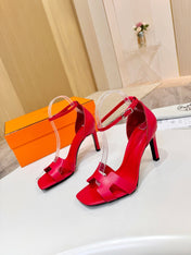 HM 26S H HIGH HEEL SANDALS 90MM IN DARK RED CALFSKIN