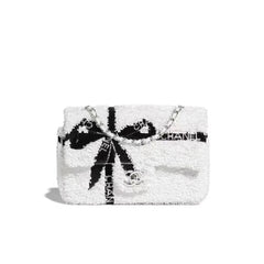 CHANEL 25S FLAP BAG 20 CM IN WHITE SEQUINS WITH BLACK BOW