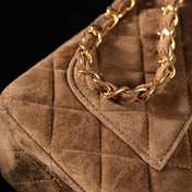 CHANEL 25S FLAP BAG 20 IN BROWN SUEDE WITH GOLD HARDWARE