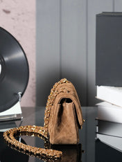 CHANEL 25S FLAP BAG 20 IN BROWN SUEDE WITH GOLD HARDWARE