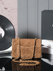 CHANEL 25S FLAP BAG 20 IN BROWN SUEDE WITH GOLD HARDWARE