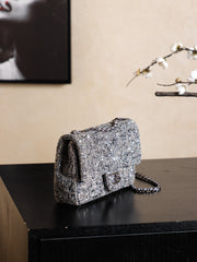 CHANEL 25S FLAP BAG 21 CM IN DARK GREY SEQUINED TWEED
