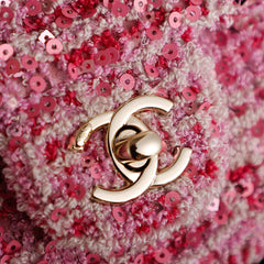 CHANEL 25S FLAP BAG 21 CM IN PINK SEQUINED TWEED WITH GOLD HARDWARE
