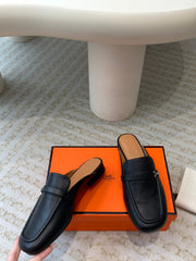 IENA MULE BLACK AND TAWNY CALFSKIN