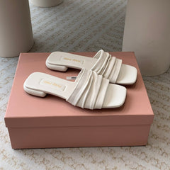 Women's White Denim Slippers With Stylized Straps