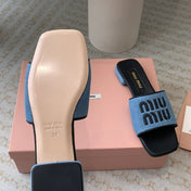 Women's Black Denim Slippers With Azure Blue Straps