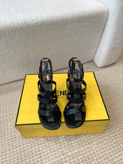 FENDI HIGH SANDAL 10 CM IN BLACK CALFSKIN
