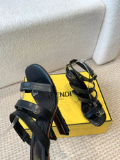FENDI HIGH SANDAL 10 CM IN BLACK CALFSKIN
