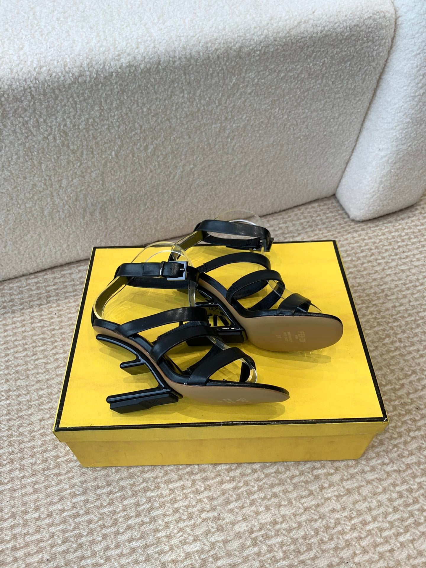 FENDI HIGH SANDAL 10 CM IN BLACK CALFSKIN