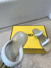 FENDI O'LOCK SLIDES WHITE CALFSKIN WITH GOLD HARDWARE