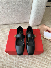 VLOGO LOCKER MARY-JANE BALLERINA IN BLACK CALFSKIN