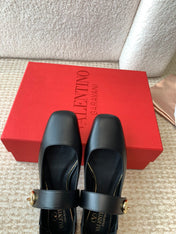 VLOGO LOCKER MARY-JANE BALLERINA IN BLACK CALFSKIN