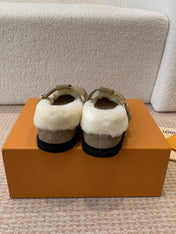 COLORADO COMFORT MARY JANE IN KHAKI GREEN SUEDE AND SHEARLING LINING