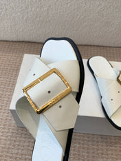 PETAL BELT FLAT SANDAL IN WHITE CALFSKIN