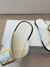 PETAL BELT FLAT SANDAL IN WHITE CALFSKIN