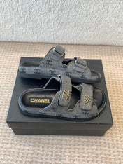 DAD SANDAL IN BLACK DENIM FABRIC MULE