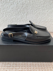 CC MOCCASIN SLINGBACK IN BLACK CALFSKIN