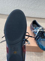 GYMNASIUM SNEAKER IN BLACK FABRIC AND BLUE SNAKE EFFECT CALFSKIN