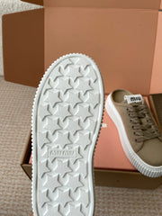 WASH SNEAKER MULES IN DARK BEIGE DENIM STRIPED LACES