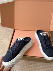 WASH SNEAKER MULES IN DARK NAVY DENIM