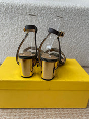 FF FIRST HIGH-HEEL 70MM IN KHAKI FABRIC AND CALFSKIN