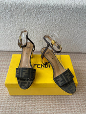 FF FIRST HIGH-HEEL 70MM IN KHAKI FABRIC AND CALFSKIN