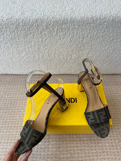 FF FIRST HIGH-HEEL 70MM IN KHAKI FABRIC AND CALFSKIN